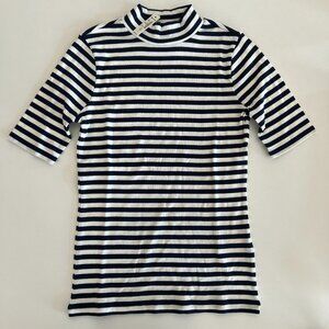 NWT Madewell Drapey-Rib Mockneck Top / Indigo Classic Stripe / x-small
